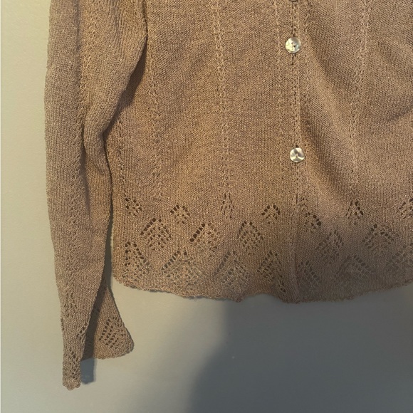 Vintage Cottagecore Bohemian Prairie Rayon Tan Long Sleeve Cardigan Medium - Picture 5 of 8